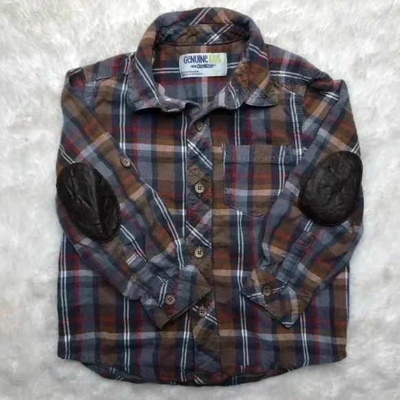 OshKosh Brown/Grey Plaid Button Up Shirt  Size 3T - Picture 1 of 16
